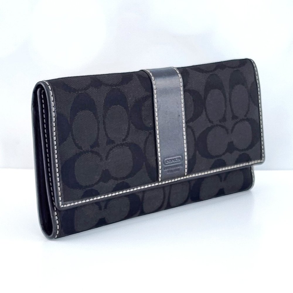Coach Slim Trifold Wallet in Black Signature Canvas